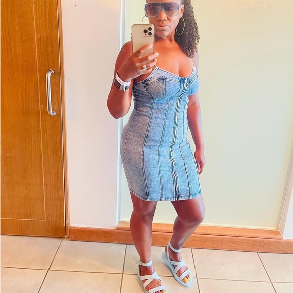 Denim Zip Bodycon Dress. Worn once. Size L - Picture 1 of 1